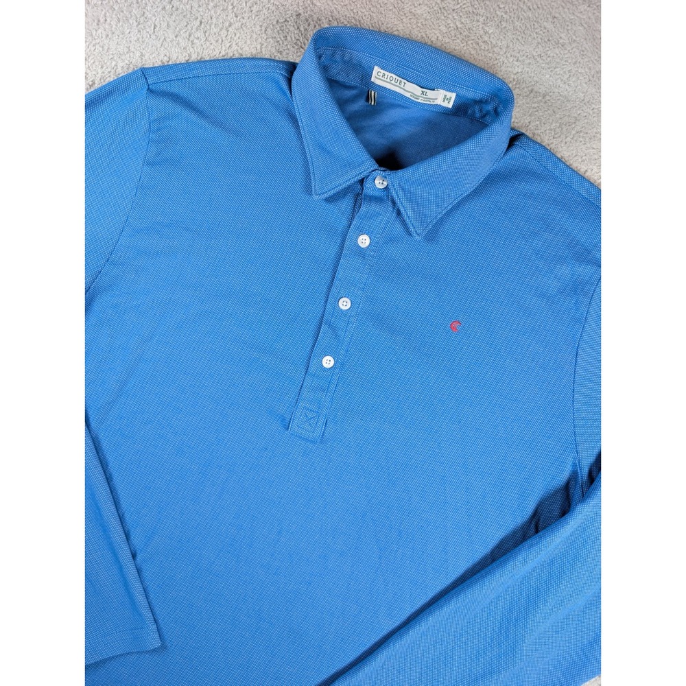 Criquet Mens XL Long Sleeve Polo Shirt Blue Pique Cotton Blend Logo